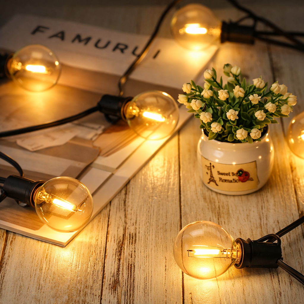 Sritelectro Outdoor Bulb String Lights Hanging - IP44 Rainproof G40 Globe LED Bulbs